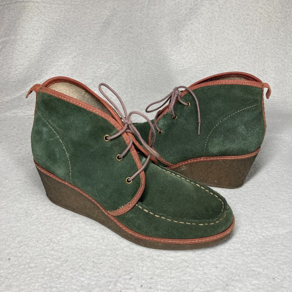 Olukai Wali Wedge Green Suede Ankle Boots Women’s Size 8 Wedges Tie Casual Boot